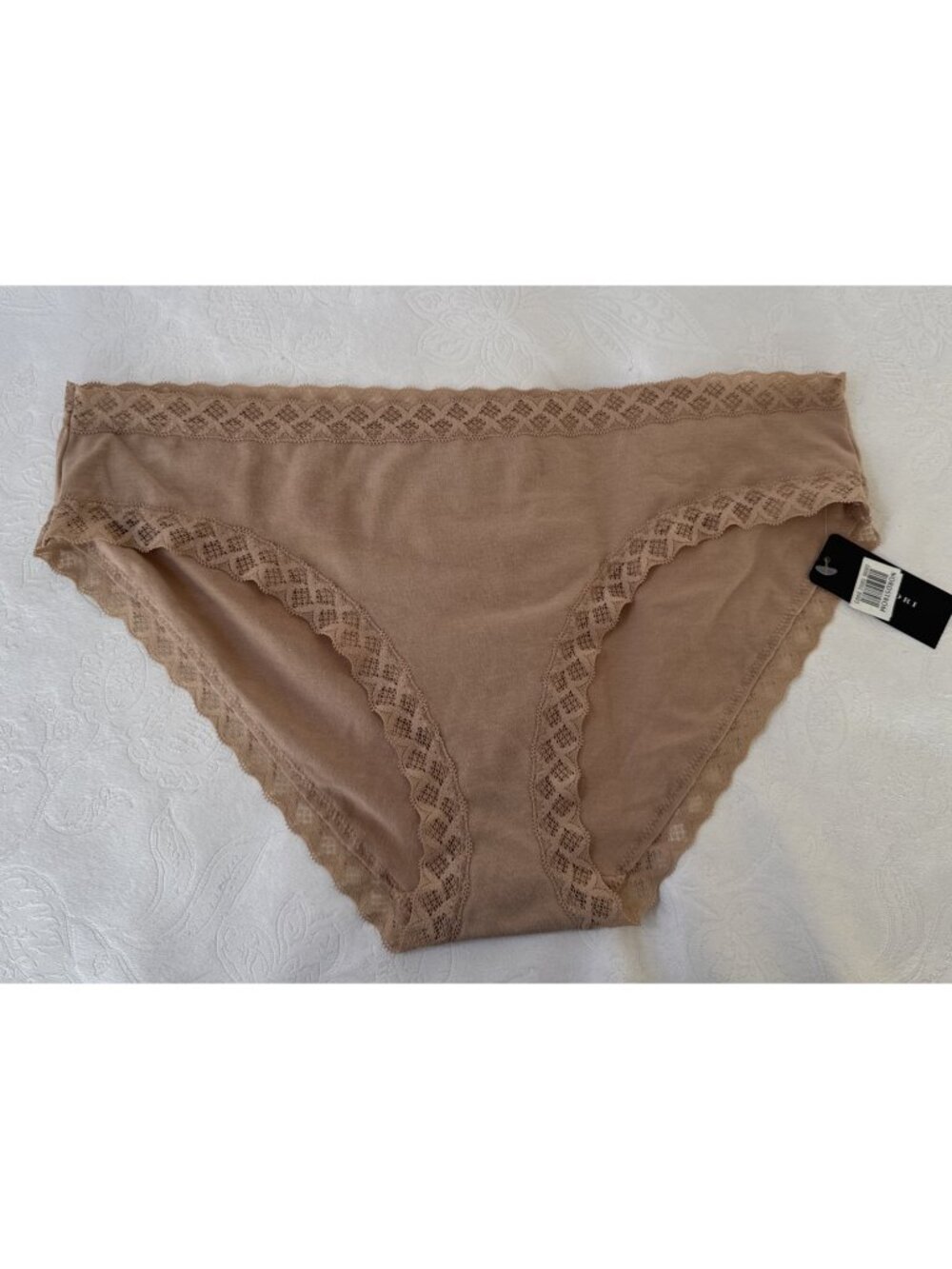 $32 Natori Women's XL Buff Beige Lace Trim Cotton Briefs Underwear Panties NEW